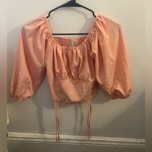 Pink Ruched Tie Front Blouse with 3/4 Sleeves